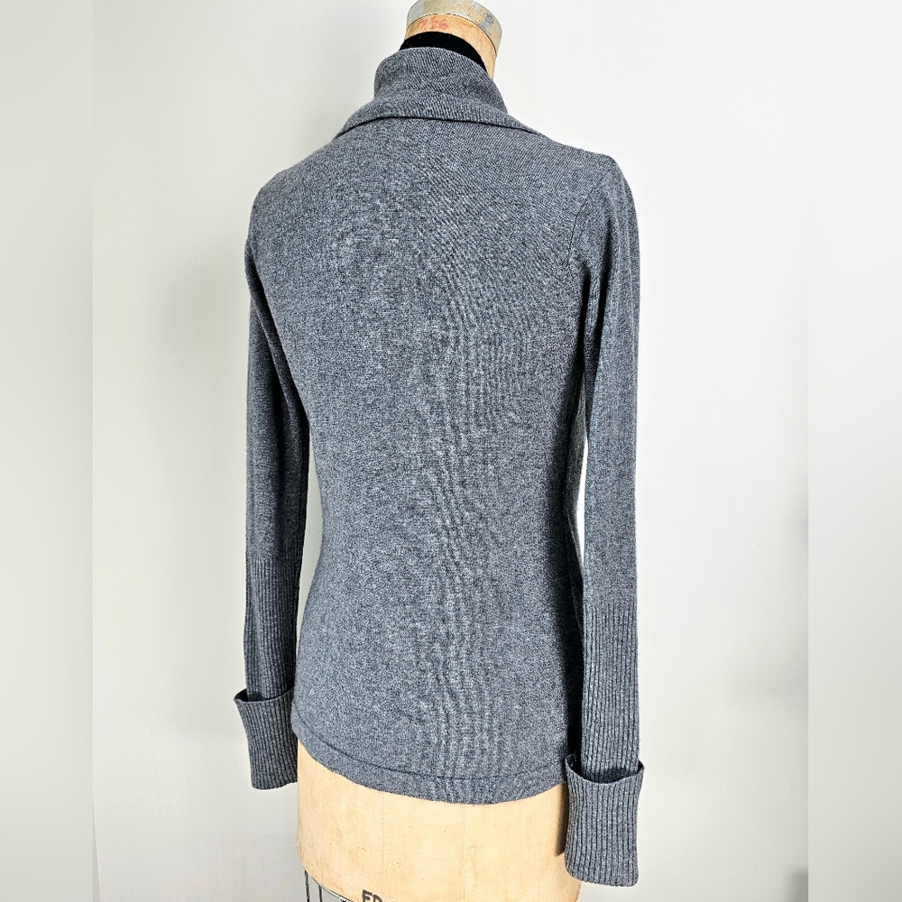 Jamison Cashmere Wool Blend Asymmetrical Moto Cardigan Grey XS - Picture 7 of 14